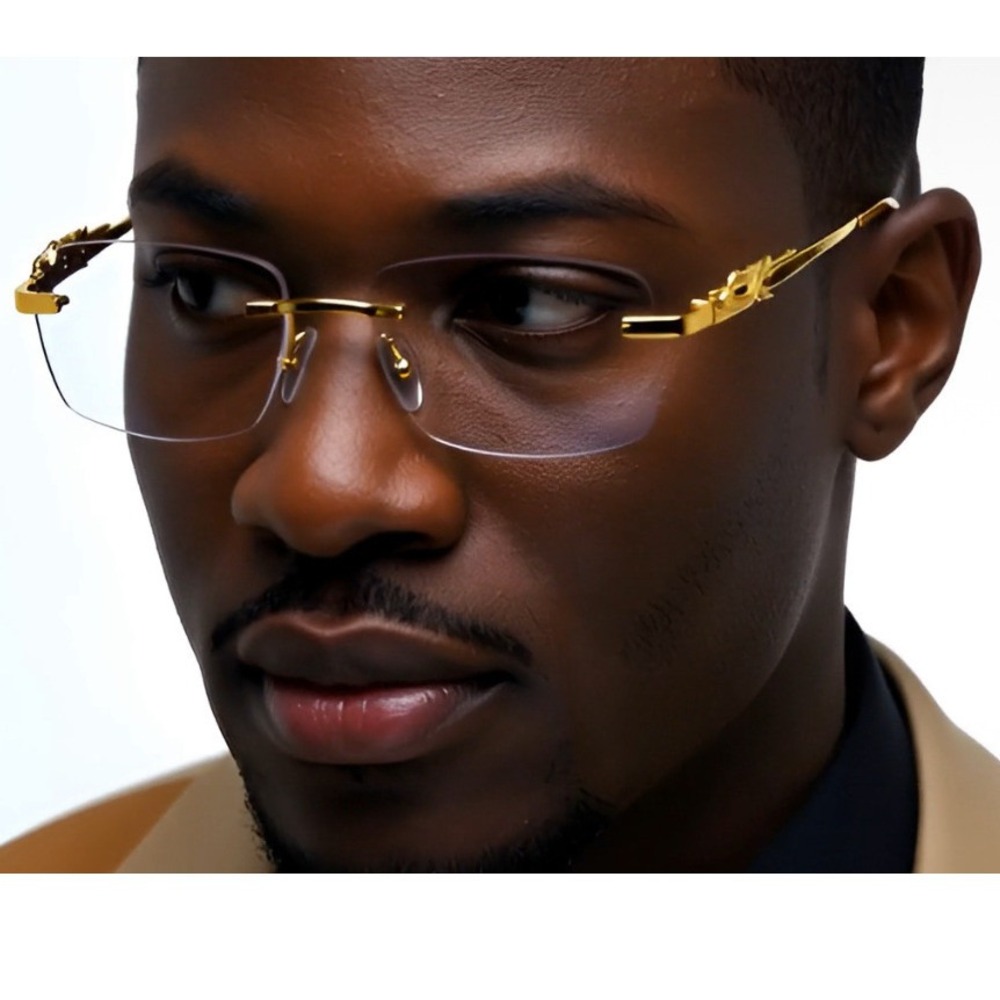 Rimless Rectangle Gold‎ Clear Eye Glasses Men's Fashion Eyewear Hip Hop Gafas